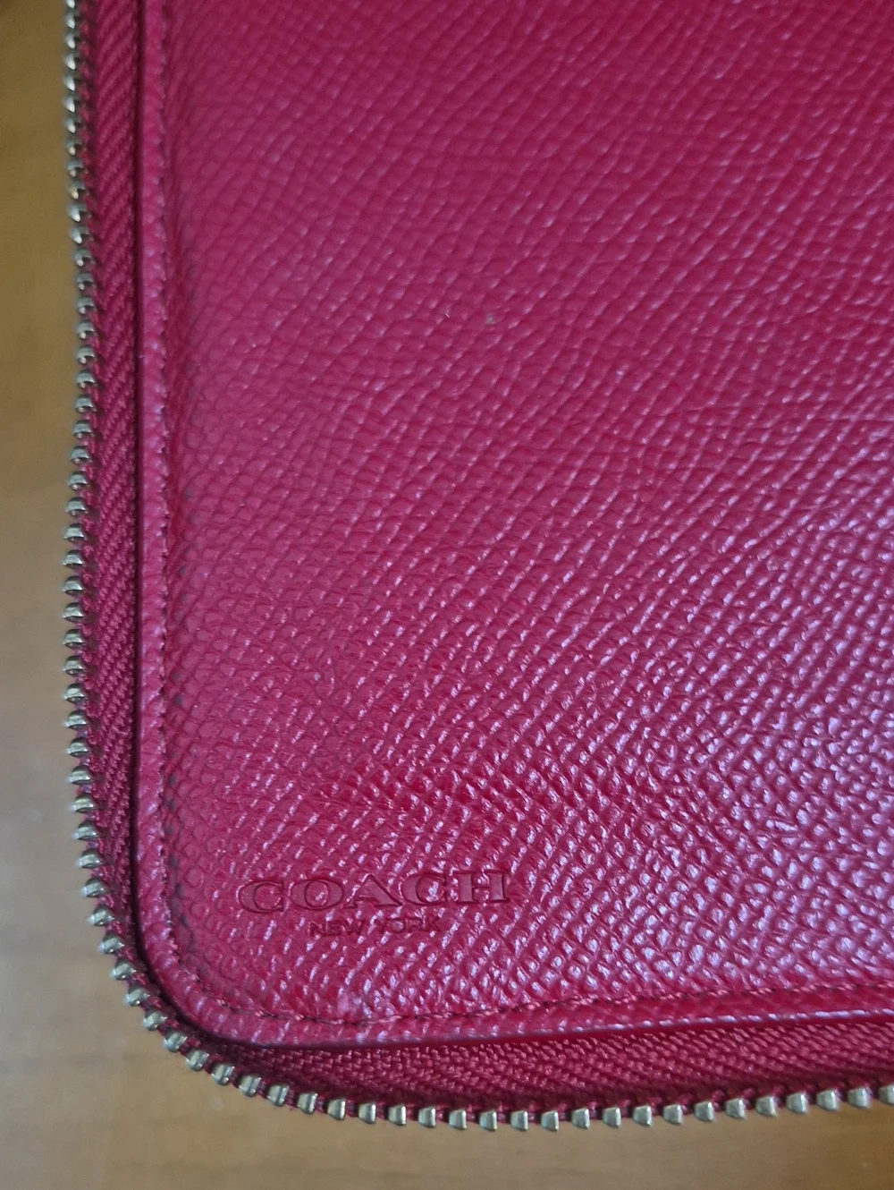 Coach Red Leather Wristlet Clutch with Logo Tab